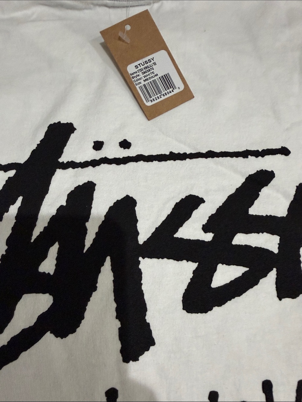 Stussy White Short-Sleeve T-Shirt with Black Honolulu Logo - Picture 2 of 3